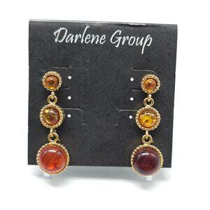 Dangle Earrings With Amber Resin Golden Beads By Darlene Group
